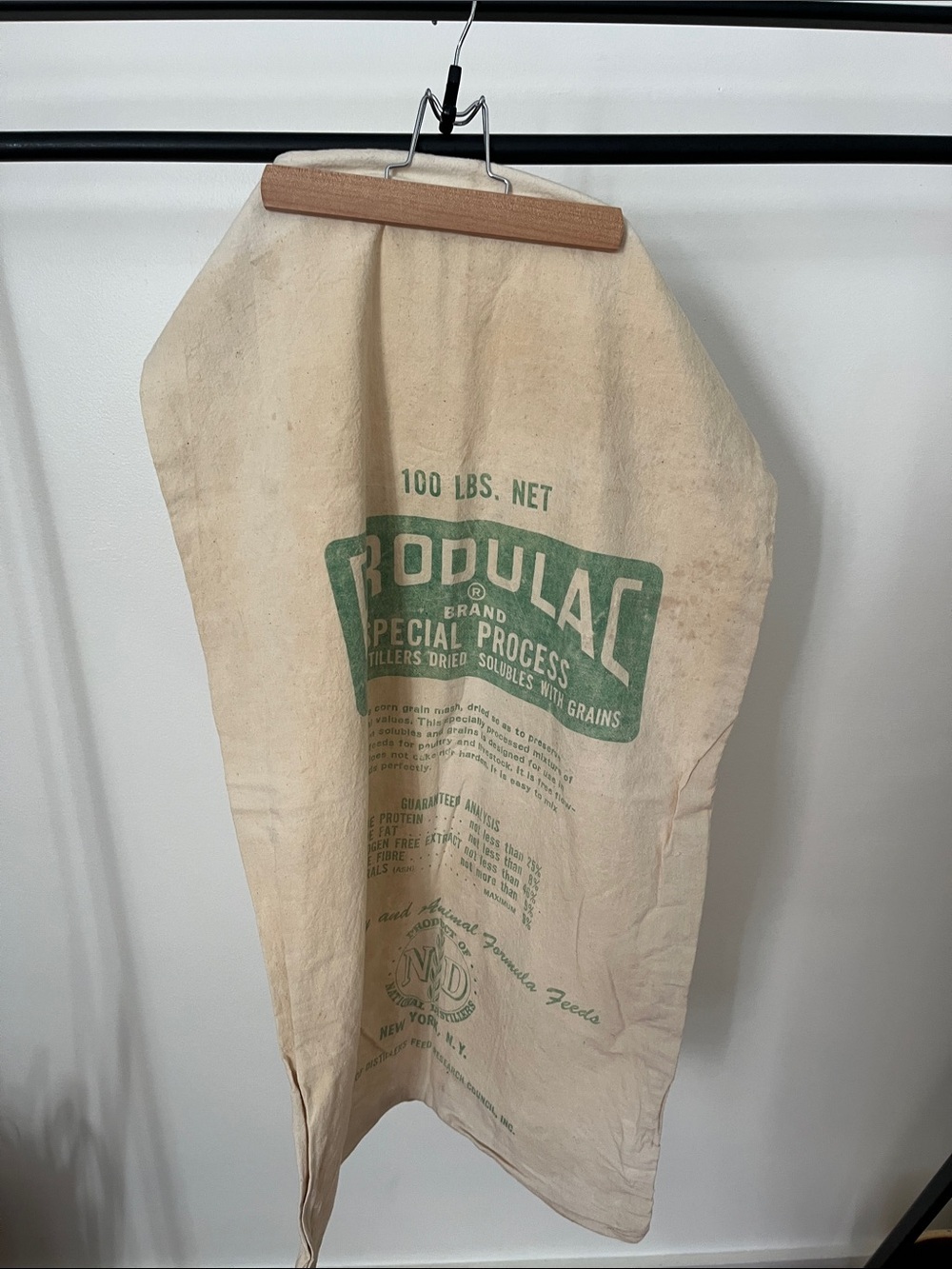Vintage Produlac National Distillers Feed Sack, Cotton, New York NY, Green Prin